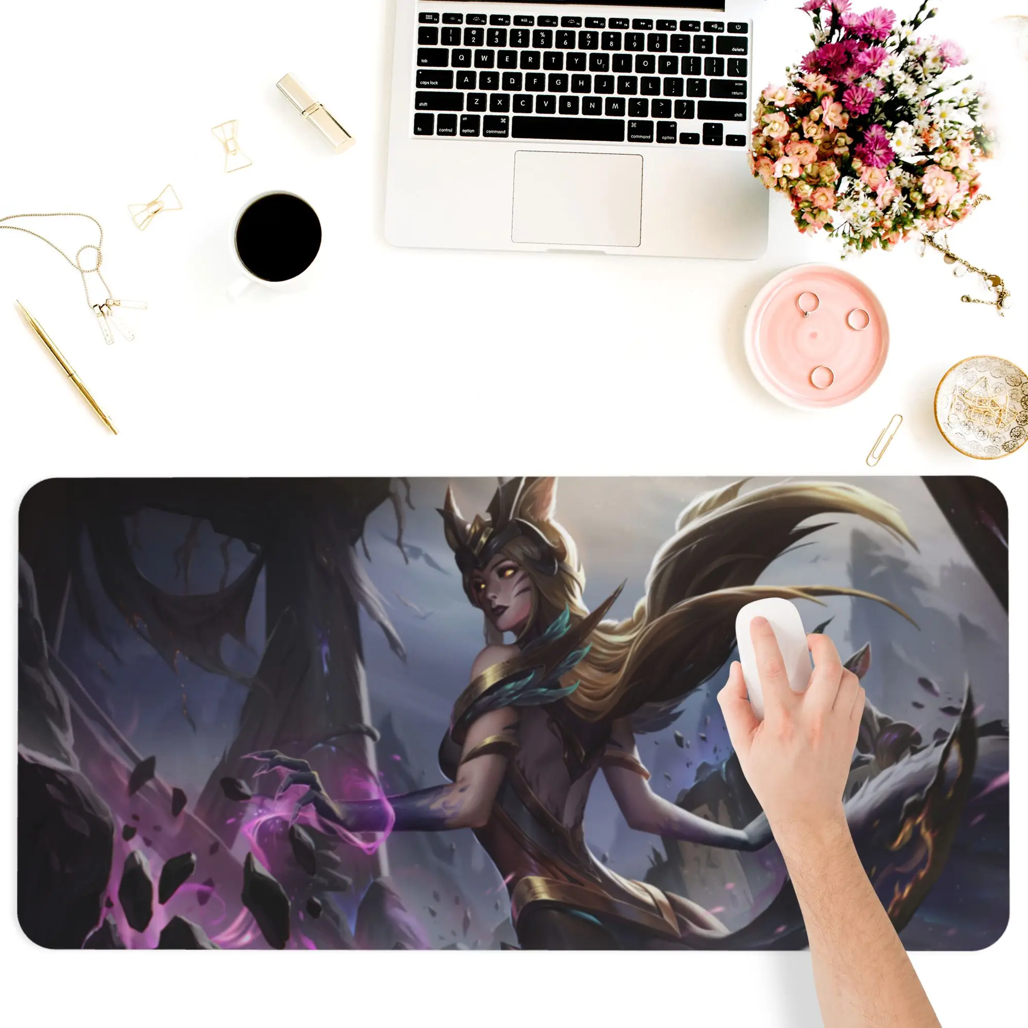 

Computer Office Keyboards Accessories Mouse Pads Square Anti-Slip Desk Pad Games Supplies LOL Ahri Fox Large Coaster Mats Ratón