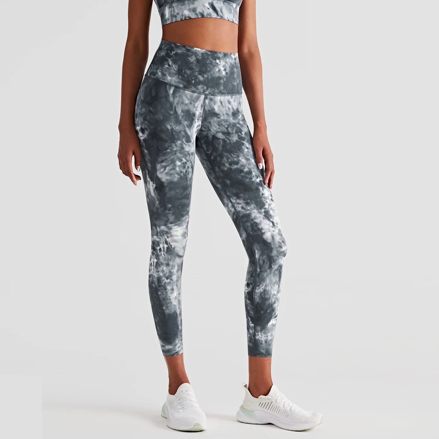 Women Fitness Sports Pants Bronzing Printing Tie-dye Seamless Foot High Waist Tights Yoga Leggings Soft Comprehensive Training