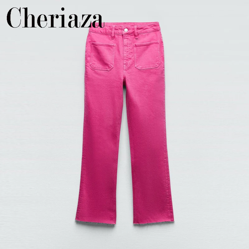 

Женские джинсы до щиколотки, однотонные винтажные Брюки-клеш со средней талией и карманами на молнии, весна-лето 2022