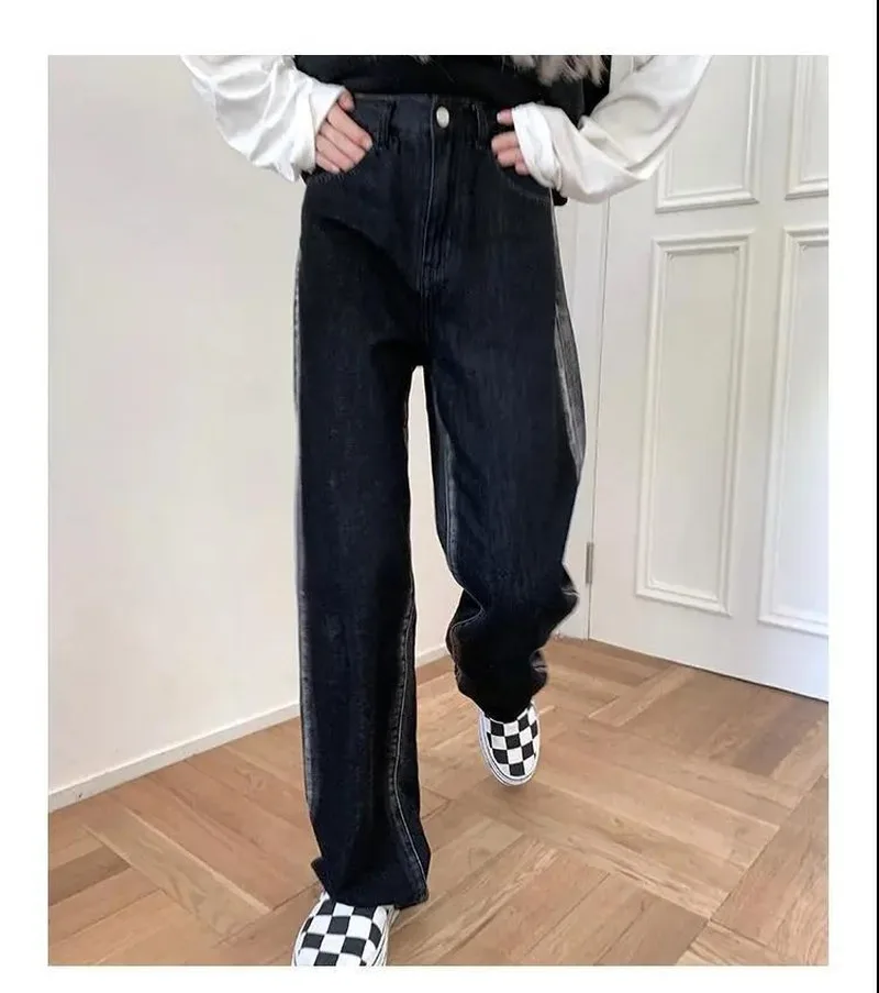 Fashion Korean Style Jeans Women's High Waist Loose  Autumn and Winter New Style Korean Style Loose Denim Straight Pants Trend