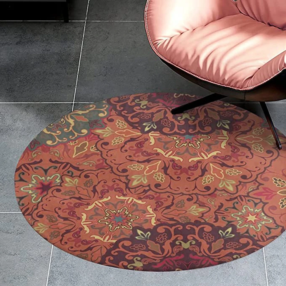

CLOOCL Flannel Round Carpet Soft Area Rugs Bohemian Flower Modern Carpet for Living Room Office Dorm Non-slip Floor Mat Decor