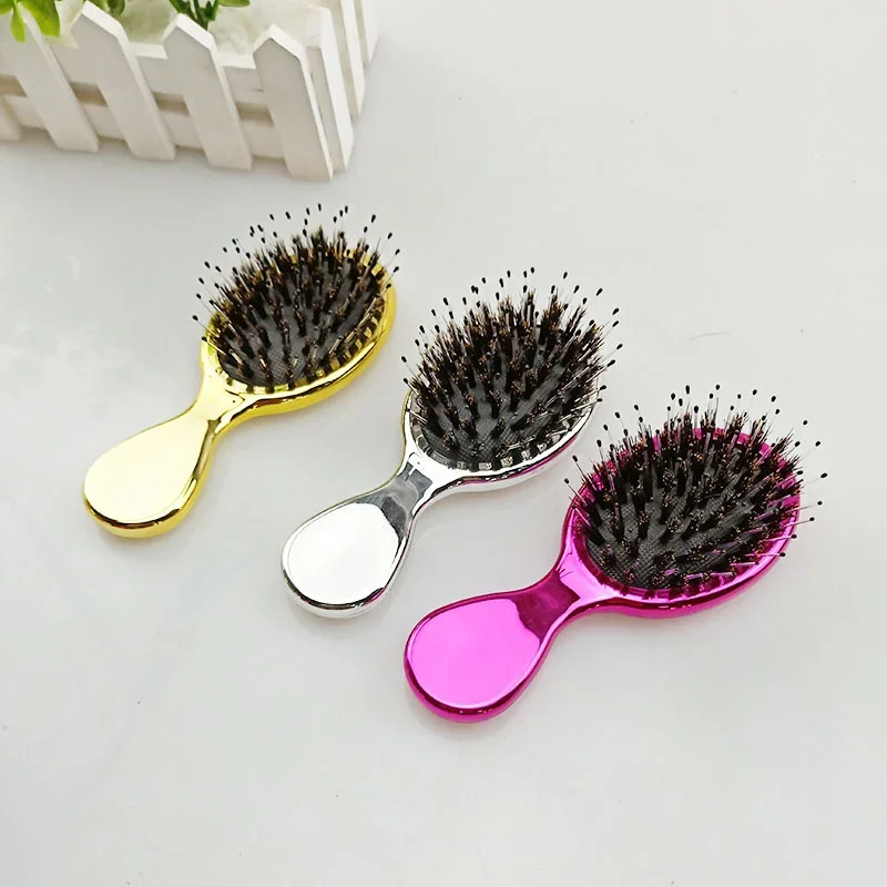 

Mini Boar Bristle Hair Brush Small Hair Brush For Travel Mirror Comb Paddle Brush Head Massager Detangling Hair Styling Tool