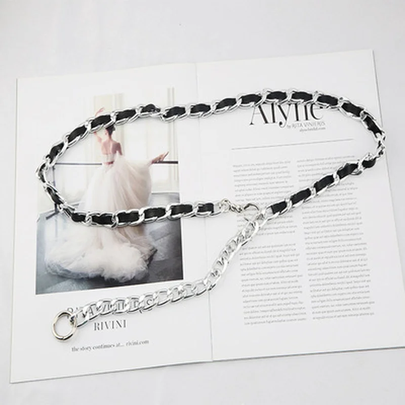 Ремень-цепочка женский эластичный серебристый металлический пояс пояс-стрейч |