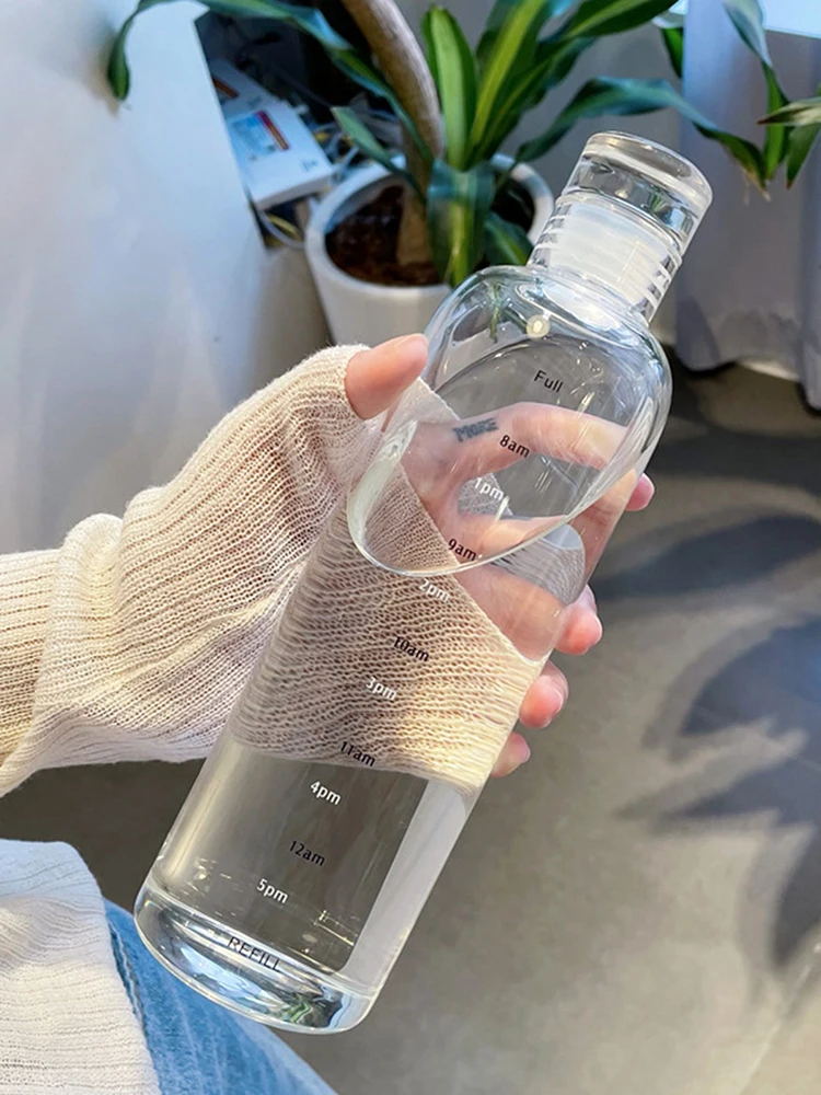 

Glass Graduated Water Bottle Glass Milk Cup With Clear Time Scale Heat-Resistant Wide Mouth Sports Large Water Bottle