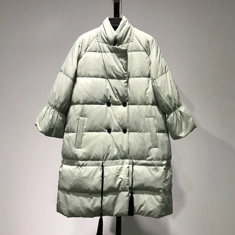 Women's Down Jacket 2022 Winter New Mid-Length Temperament Solid Color Double-Breasted White Duck Down Thick Warm Coats Female
