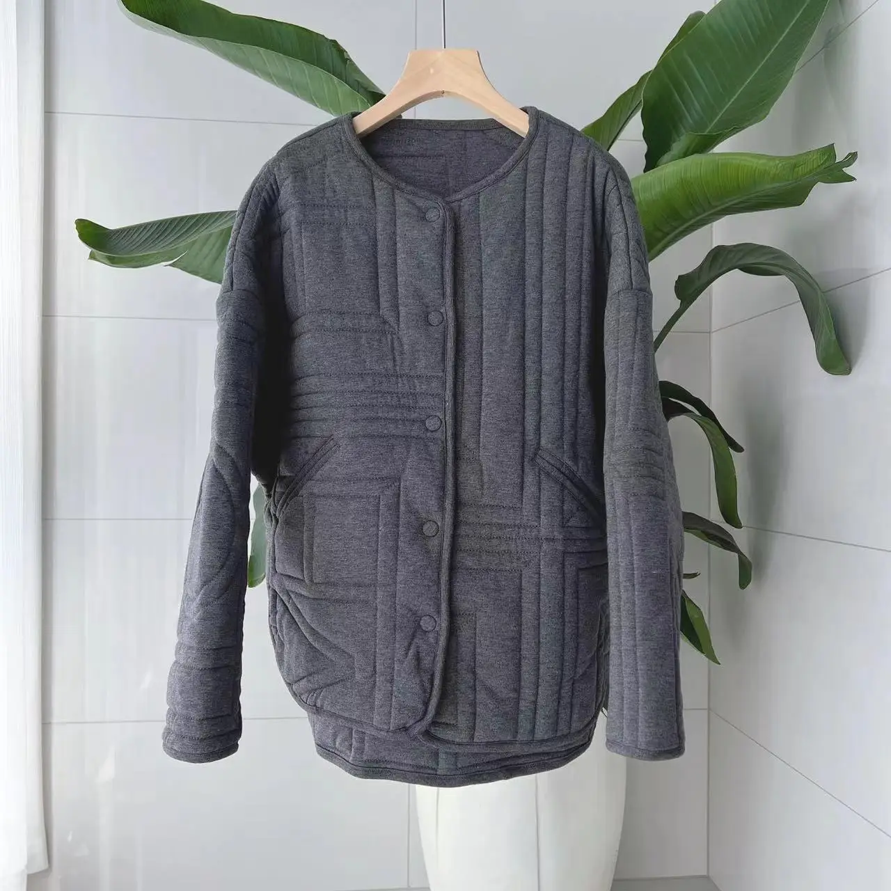 Осень-зима новинка TOT женская куртка на хлопковой подкладке льняная серая