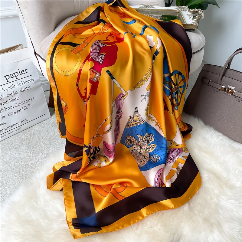 

Fashion Kerchief Hijab Scarf For Women Square Headband Bandana Head Scarves 90*90cm Elegant Shawls and Wraps Neck Scarfs Ladies
