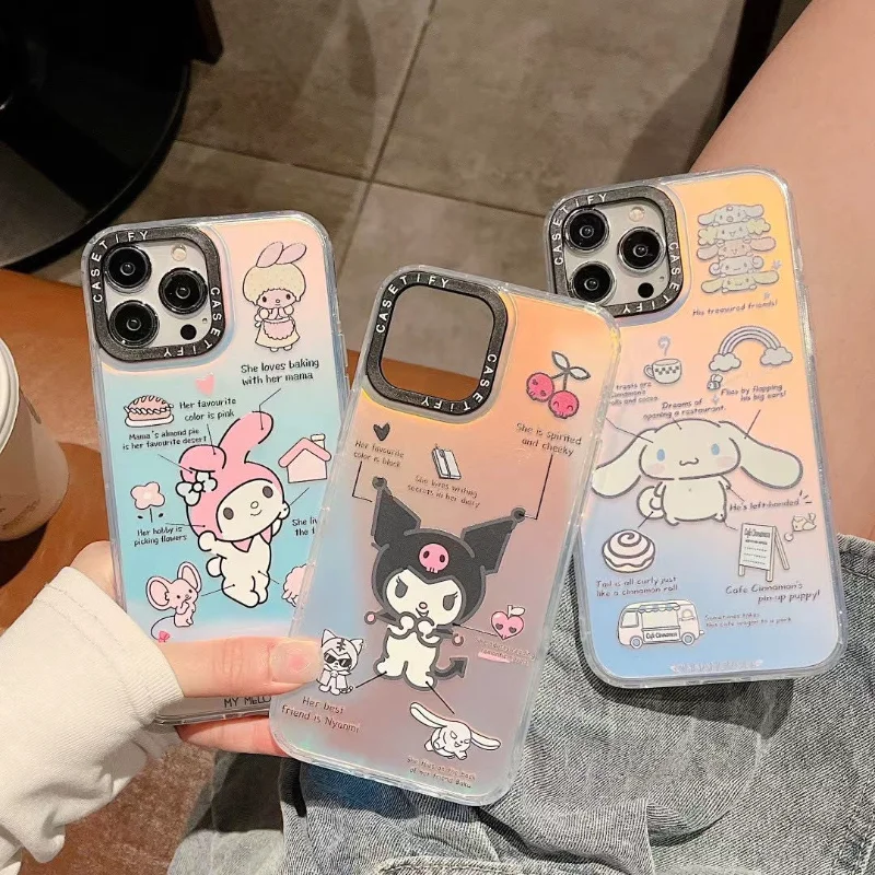 

Sanrio Kuromi My Melody Kawaii аниме мультфильм эстетика лазерный чехол Iphone полное покрытие чехол для 11 12 13 14 Plus Pro max