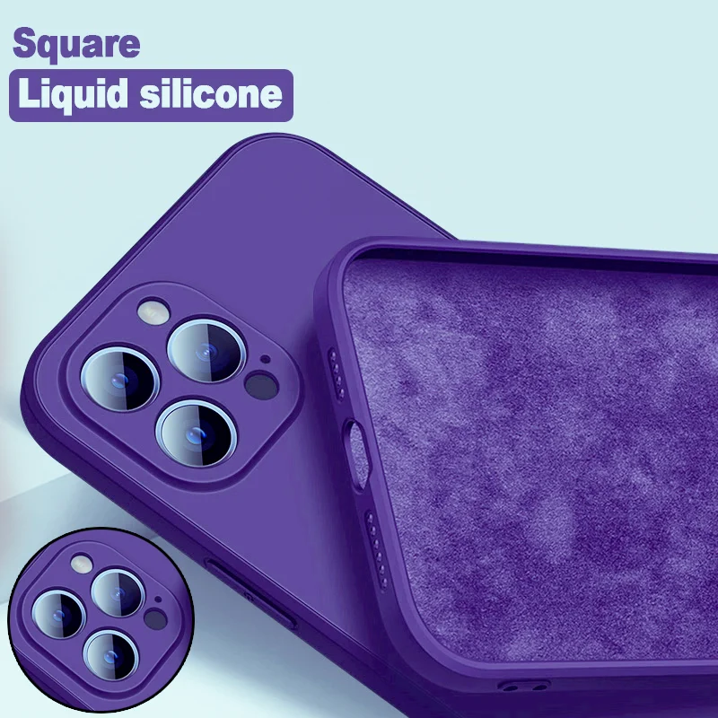 

Luxury Original Square Liquid Silicone Phone Case for IPhone 13 12 11 Pro Max Mini Shockproof Soft Case