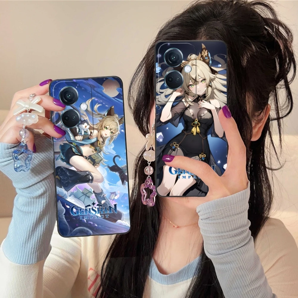 Genshin Impact Kirara мобильный телефон для OPPO Find X5 X3 X2 A93 Reno 8 7 Pro A74 A72 A53 черный мягкий чехол