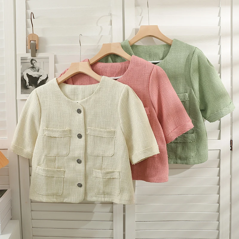 

Куртка женская в Корейском стиле, весна-лето 2023, укороченный топ в стиле ретро, однотонное пальто с карманами и пуговицами, Прямая поставка