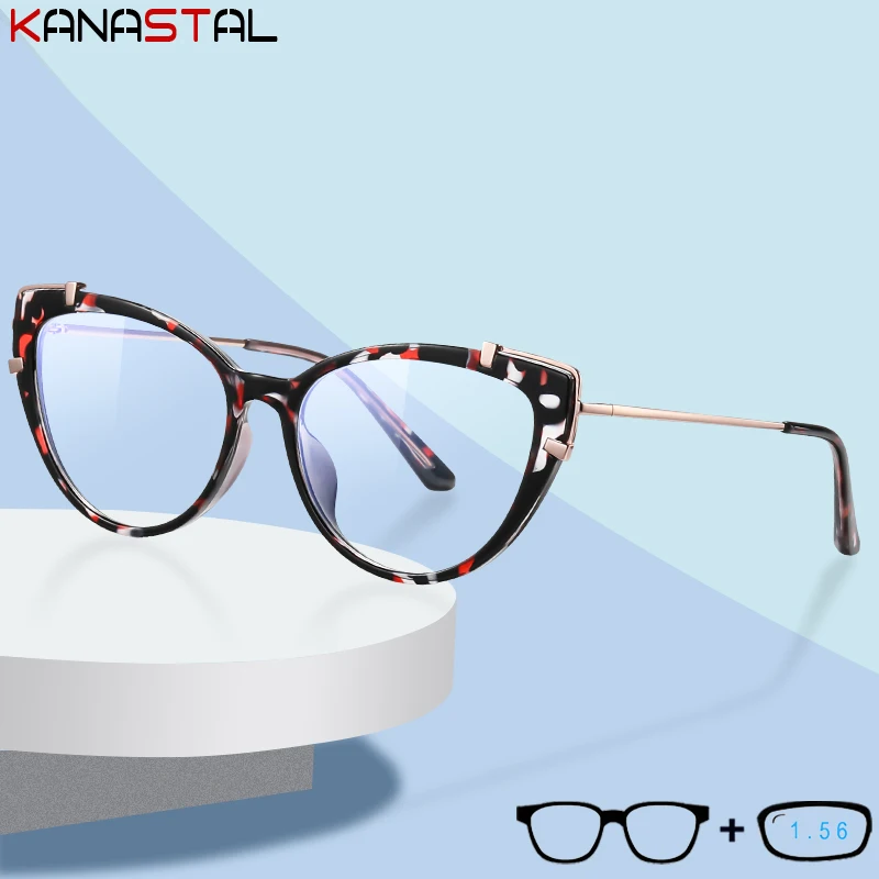 

Women CR39 Lenses Reading Glasses Prescription Optics Myopia Presbyopic Eyewear Blue Light Blocking TR Metal Eyeglasses Frame