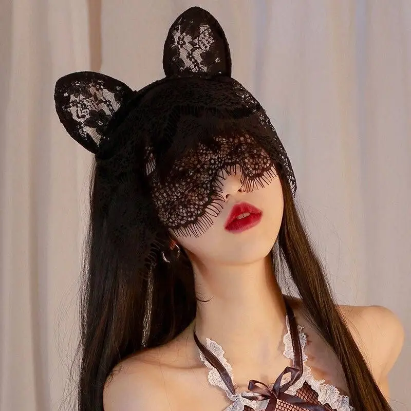 

Кружевная вуаль с ушками кота и кролика, черная