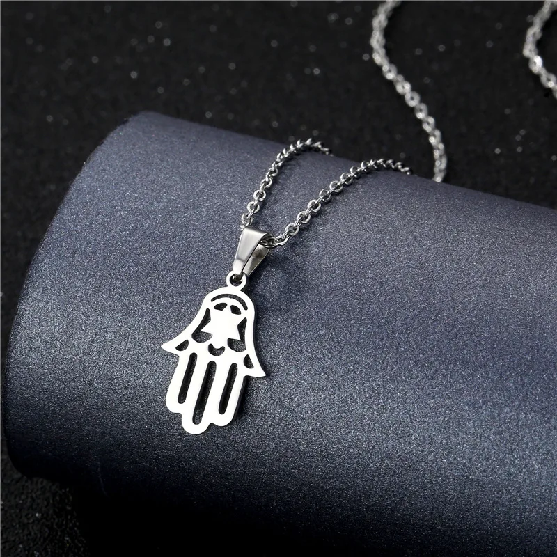 

Hot Sale Women Men Hamsa Hand Necklace Silver Color Copper Zircon Evil Eye Pendant & Chain Hip Hop Turkish Luck Jewelry