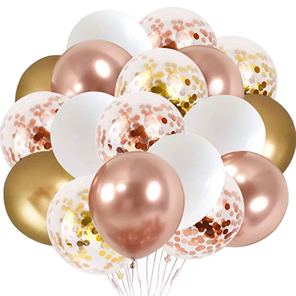 

50-60Pcs Confetti Latex Balloons 12 Inch White Metallic Gold Party Balloon Birthday Wedding Anniversary Bridal Shower Decoration