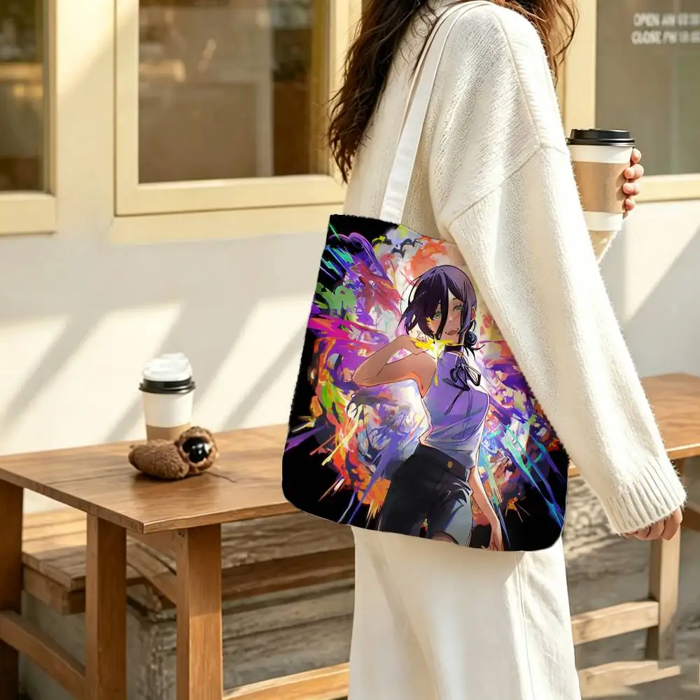 Фото Сумка-шоппер C-Chainsaw M-Man Reze Arc Print Bag Eco из хлопка и джута, многоразовая, складная, тканевая сумка №1
