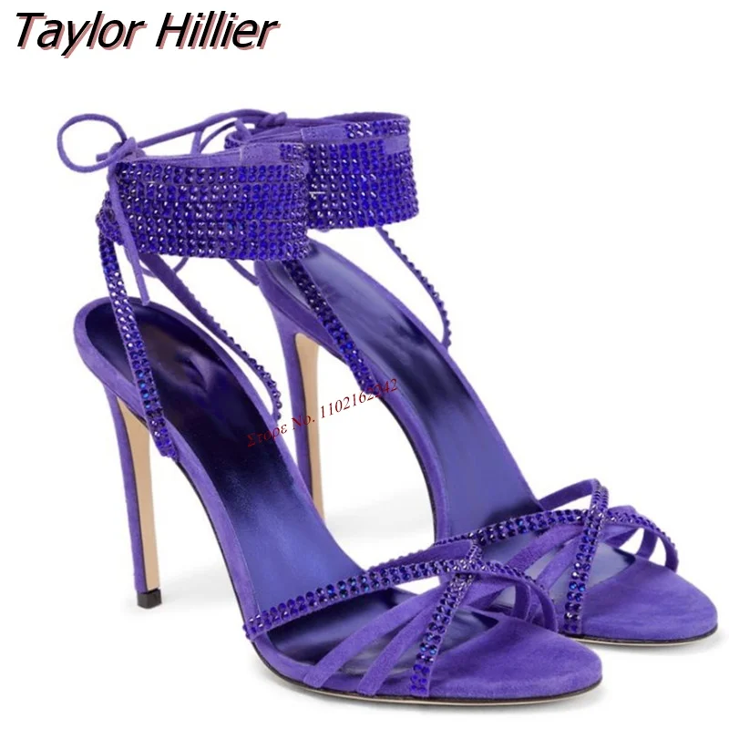 

Новинка, Фиолетовые женские туфли с ремешком на щиколотке, на высоком каблуке, с открытым носком, с круглым носком и кружевом, модные Универсальные модельные туфли, 46