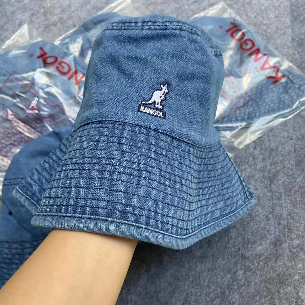 Панама Kangol джинсовая женская винтажная брендовая вареная Панама-кенгуру с