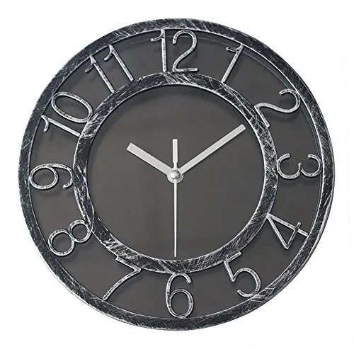 

8" Vintage Quiet Sweep Quality Wall Clock Silent Quartz Wall Clocks Darkling Silver Non-Ticking Digital Clock with Plastic Bezel