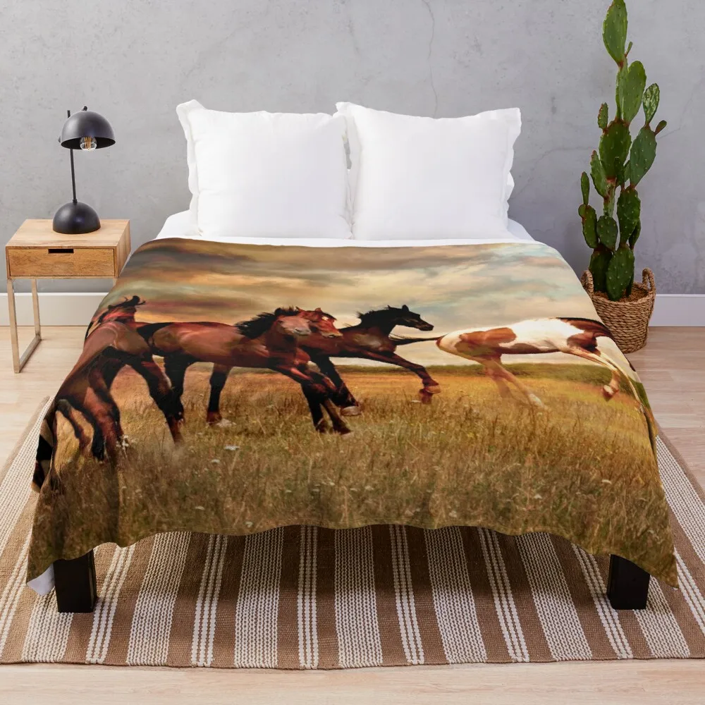 

Wild Horses On The Prairie Throw Blanket hairy blanket