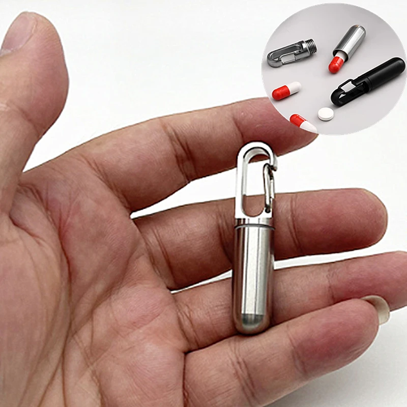 

New Portable Mini Stainless Steel Sealed Capsule Waterproof Pill Box Camping Firstaid Pendant Travel Outdoor Portable Pill Case