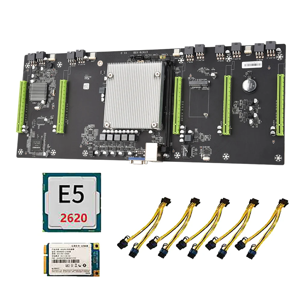 

ETH79-X5B BTC Mining Motherboard with E5 2620 CPU+128G SSD+5XPower Cable LGA2011 DDR3 5 PCIE 16X Slot 80Mm SATA2.0+MSATA