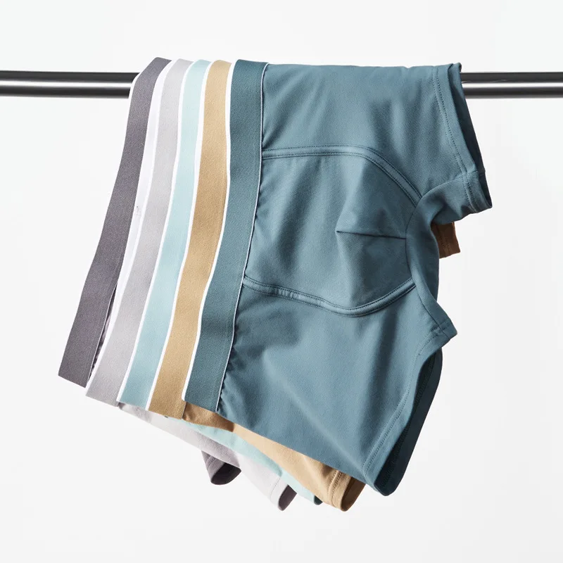 

New Men's underwear 95% cotton high quality solid color Blue mid waist panties loose Man boxer briefs wholesale