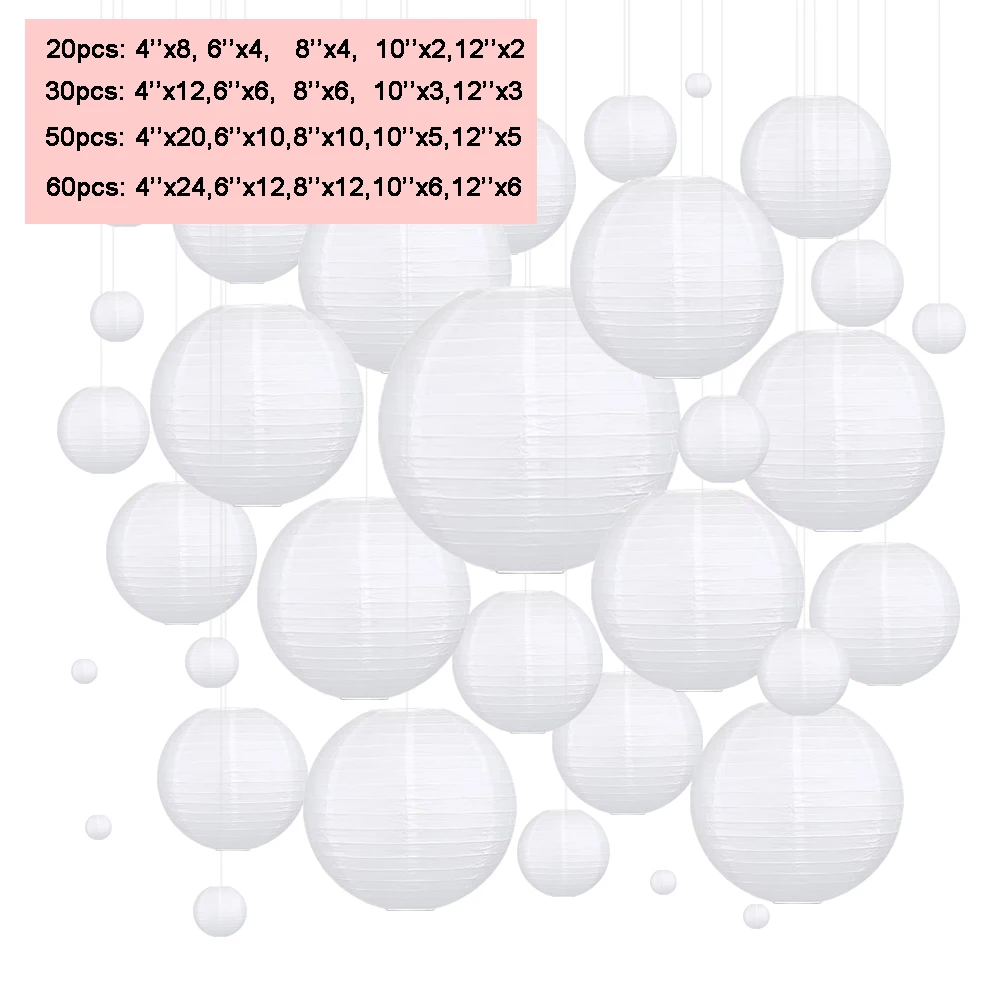 Смешанные белые бумажные фонарики Meaningsfull Occasion 4-12 дюймов