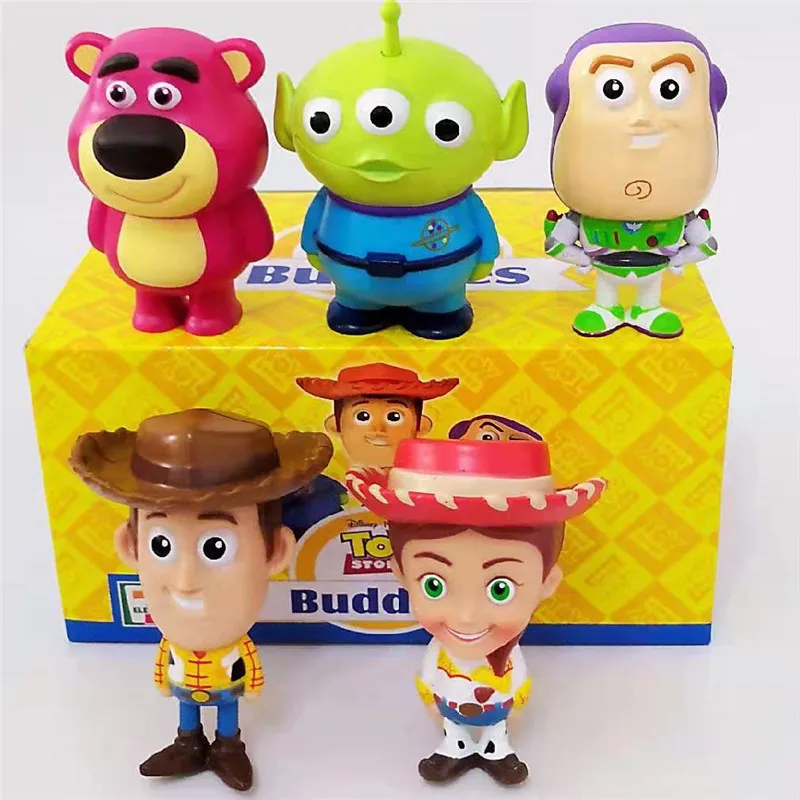 

5 шт. История игрушек Базз Лайтер Вуди Джесси маленький зеленый мужской Аниме экшн-фигурки клубничный медведь куклы модели игрушки для детей подарок