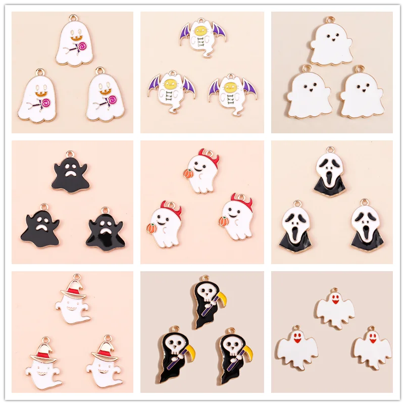 

10 шт., новинка 2022, смешанные эмалевые страшные подвески в виде призрака на Хэллоуин, смерти, дьявола, зла, Подвески, DIY ювелирные изделия, аксе...