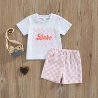 fashion summer girls 2pcs outfits short sleeve round neck letter printed t shirt elastic waist loose fit short pants 0 4t