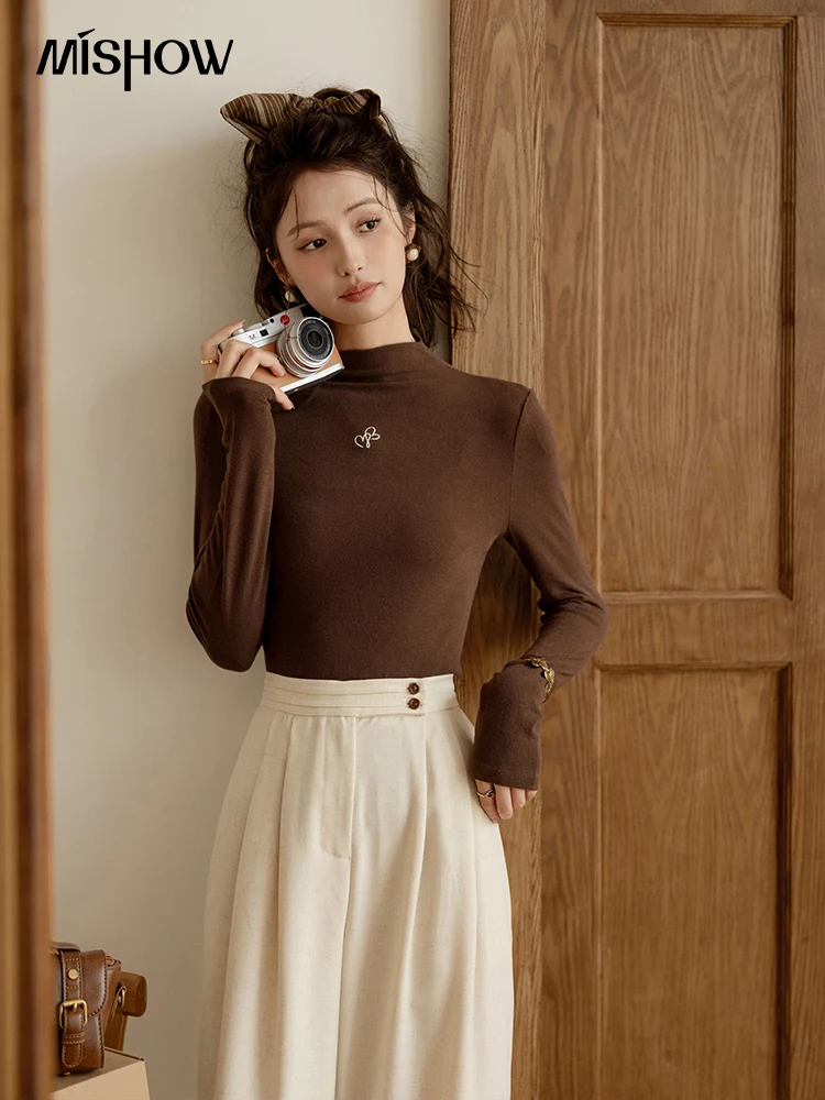 Разноцветный вязаный свитер MISHOW с коротким высоким воротником