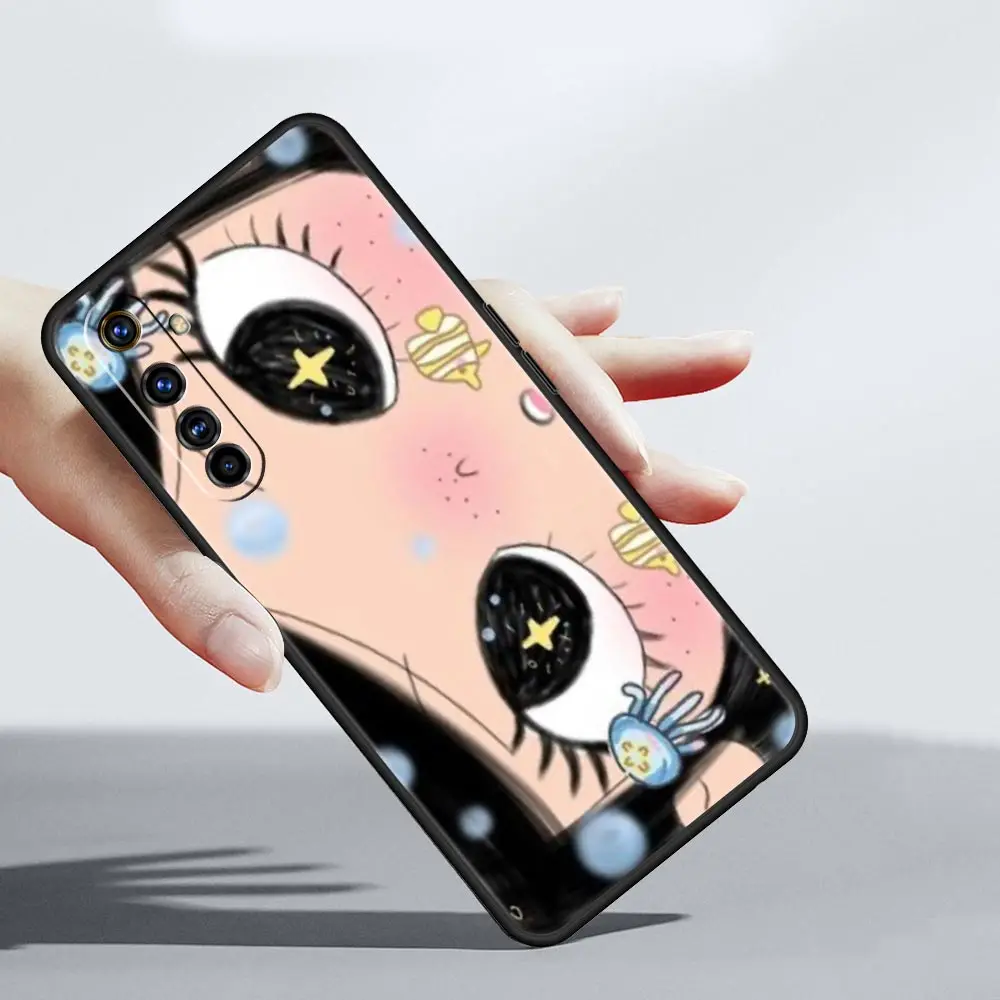 Фото Мягкий чехол из ТПУ для Realme C67 C63 C55 C53 C25 C21 10 11 12 13 GT 2 3 5 Pro Plus 5G, противоударный чехол для телефона, милый черный чехол с большими глазами №4