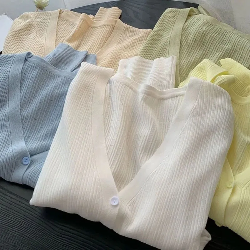 

Women Thin Knit Sunscreen Cardigan Coat Summer Casual Ice Slik Short Knitwaer Outwear Korean Fashion Slim Strickjacke New
