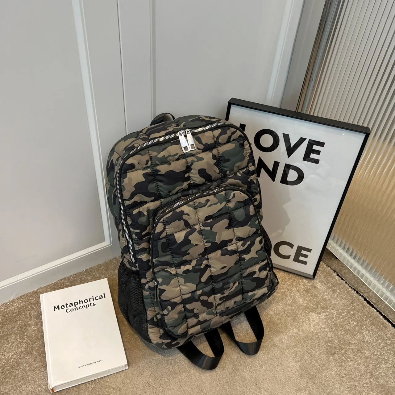 Winter Space Down Women's Backpack Checkered Backpack Large Capacity Schoolbag Quilted Plaid Female School Backpacks Bags Girls