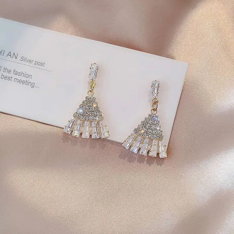

Zircon Rhinestone Geometric Dangle Earrings Women Korean Fashion Jewelry 2022 New Luxury Wedding Party Girl's Unusual Earrings