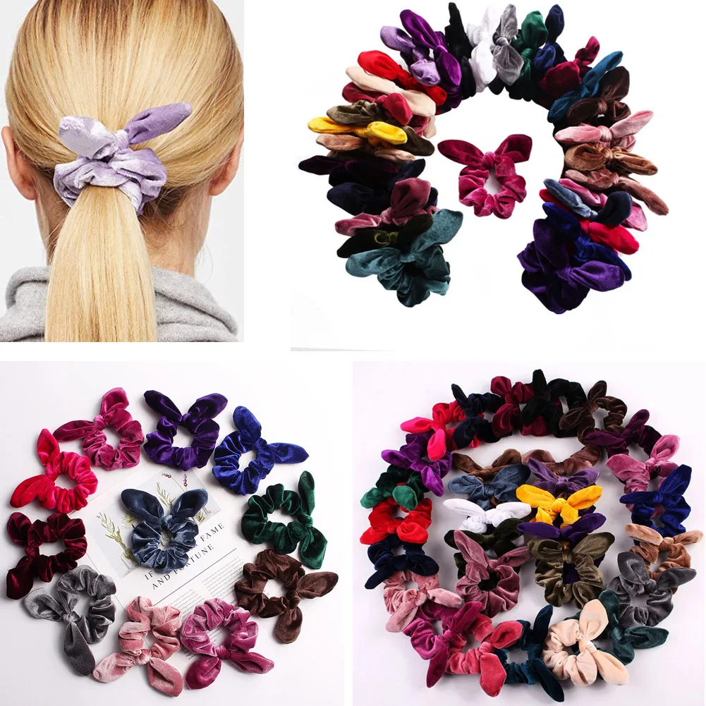 

Women Girls Cute Bunny Ears Scrunchie Hair Rope Velvet Hair Tie Bows Elastic Ponytail Holder Bands Rubber Hair Accessories 2023