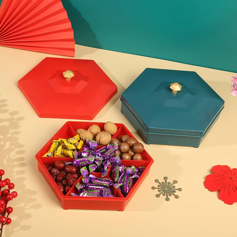 

Creative lattice with cover dry fruit tray snack fruit candy storage box can be superimposed with nut box Snack Tray