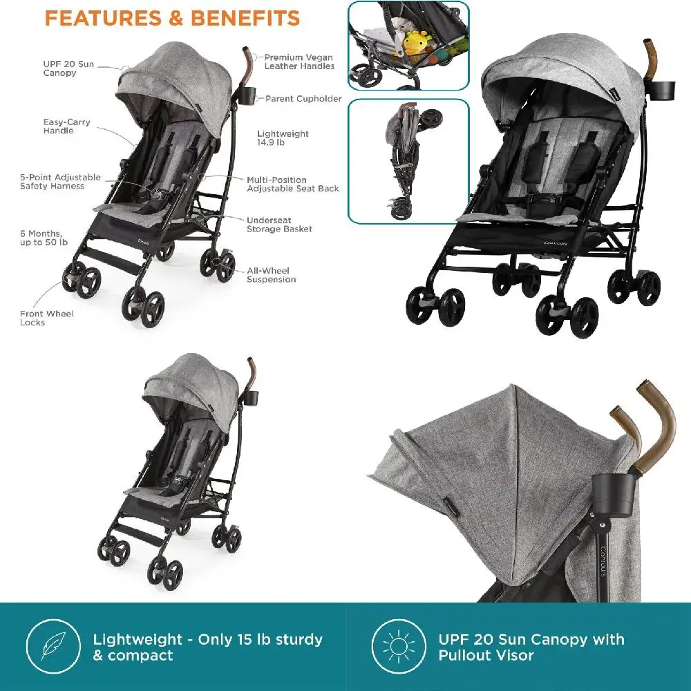 

Compact, Grey Edition High Quality, Lightweight MaxLite Travel Stroller for Stress-free Parenting On-The-Go - Perfect for That B