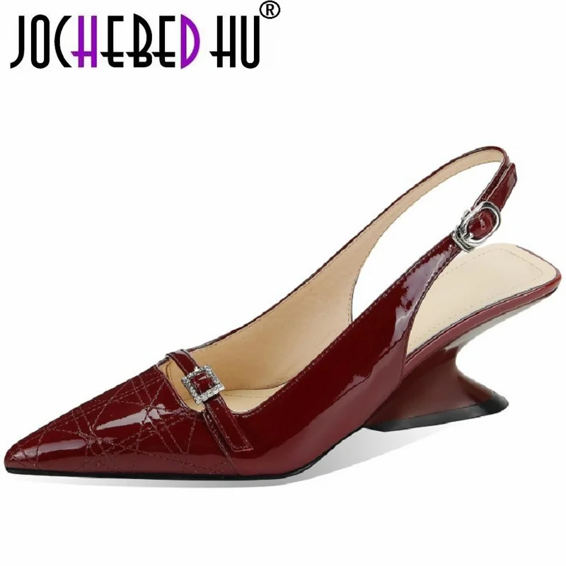 

【JOCHEBED HU】2023 Brand Summer Women Genuine Leather Sandal Shoes Thin High Heel Pumps Dress Ladies Fashion Pointed Toe Pumps
