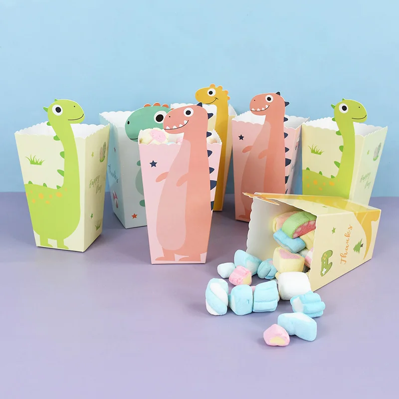 

12 Pcs Mixed Cartoon Dinosaur Paper Popcorn Boxes Bag Kids Birthday Pop Corn Candy Sanck Favor Bags Case Movie Party Supplies