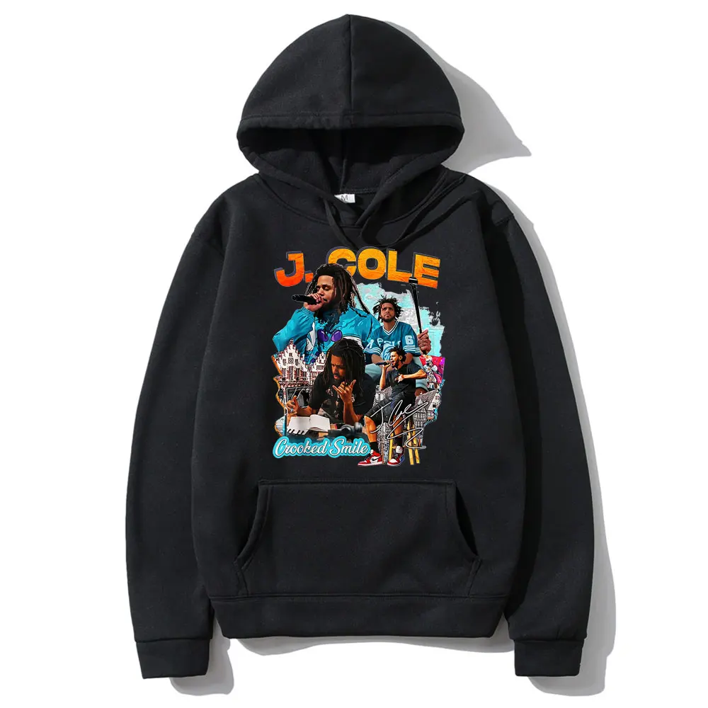 

Rapper J Cole Crooked Smile Hoodie Men's Black Hoodies Hip Hop Male Streetwear Men Women Fashion Graphic Print Hooded Sweatshirt