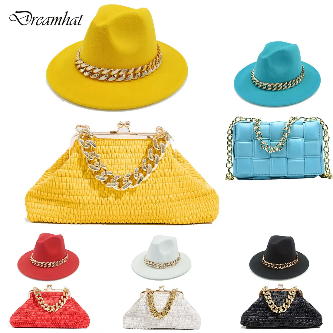 

Женская Роскошная шляпа, комплект из двух предметов, оверсайз, с цепочкой, 2022