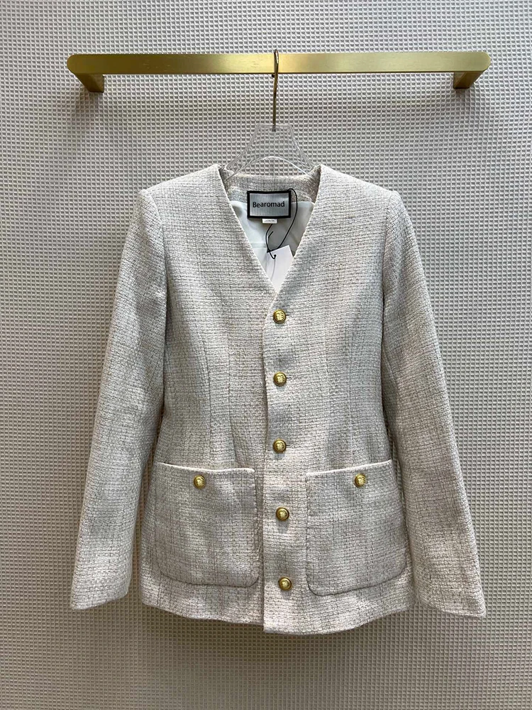 

Женская винтажная куртка с V-образным вырезом, длинным рукавом и карманами