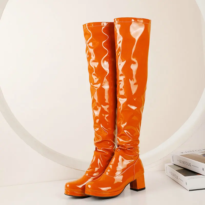 

Women's Rubber Boots Zipper Clogs Platform Winter Footwear Shoes Sexy Thigh High Heels High Sexy Rain Leather Med 2022 Stiletto