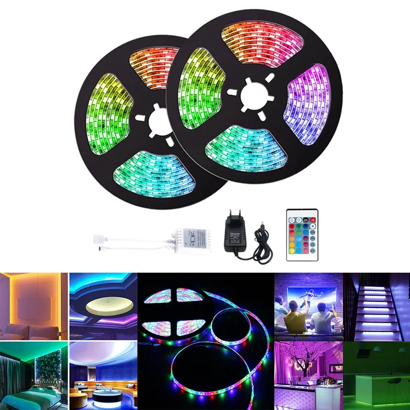 

Светодиодные ленты s 10 м 3528 RGB с 24-кнопочным пультом дистанционного управления + контроллер + светильник питания
