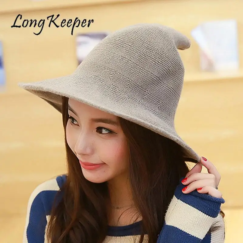 

Wool Knitting Wizard Hat Women's Caps Fashionable Magician Halloween Party Festival Party Hats Christmas Bucket Hats Long Keeper