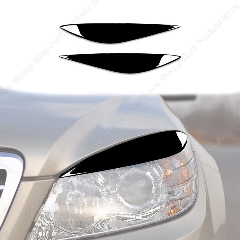 

For Mercedes Benz C Class W204 2008-2011 Sedan Glossy Black Front Headlight Lamp Cover Strip Eyebrow Eyelid Trim car stickers