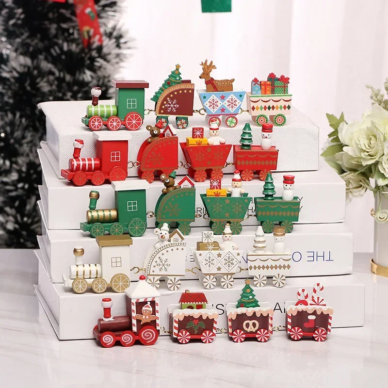 Wooden Christmas Small Train Xmas Ornaments Merry Decor For Home Happy New Year 2025 Creative Kids Naviidad Gifts Gift