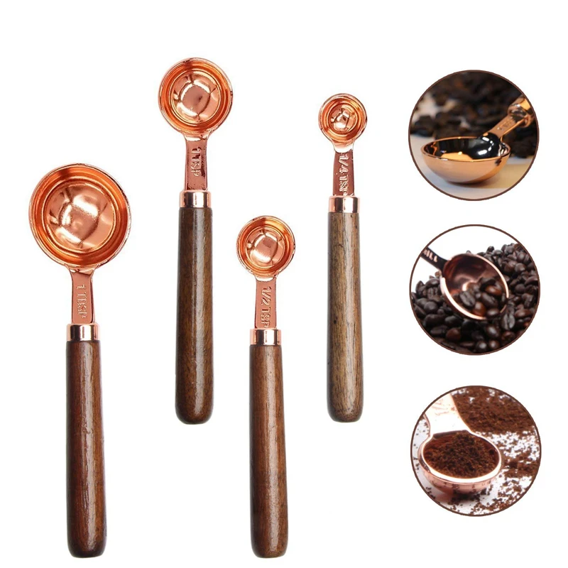 

LMETJMA 4Pcs Measuring Spoons Premium Stainless Steel Measuring Spoons Set With Walnut Wooden Handle For Cooking Baking KC0436